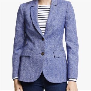 BODEN WOMENS HERITAGE BRITISH TWEED 100% WOOL BLUE HERRINGBONE BLAZER SZ 10R UK